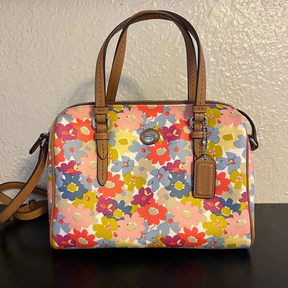 Coach Floral Satchel - Pink, Yellow, Blue, Red - Picture 3 of 8